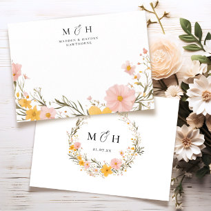 Eenvoudig Modern Monogram Paar Wildflower Wedding Notitiekaartje