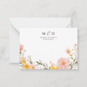 Eenvoudig Modern Monogram Paar Wildflower Wedding Notitiekaartje (Voorkant)