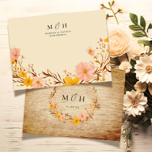 Eenvoudig Modern Monogram Paar Wildflower Wood Loo Notitiekaartje