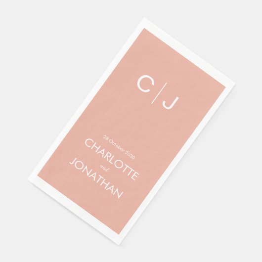 Eenvoudig modern monogram perzik bruiloft servet (Hoek)