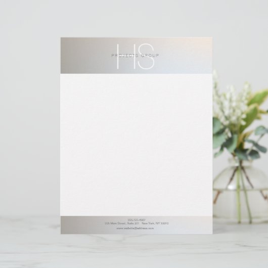 Eenvoudig modern Monogram Professional Grey Silver Briefhoofd (Staand voorkant)