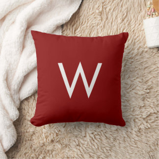Eenvoudig Modern Monogram Roestig Rood Bourgondi Kussen