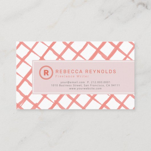 Eenvoudig Modern Monogram Roze & Rood Visitekaartje (Achterkant)