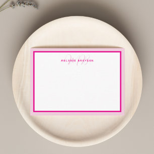 Eenvoudig modern monogram roze tweetonige rand notitiekaartje