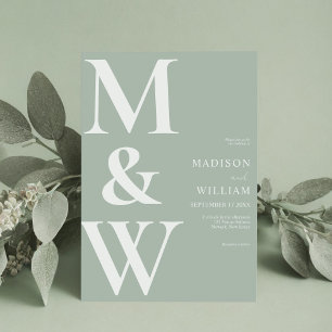 Eenvoudig modern Monogram Sage Green Wedding Kaart