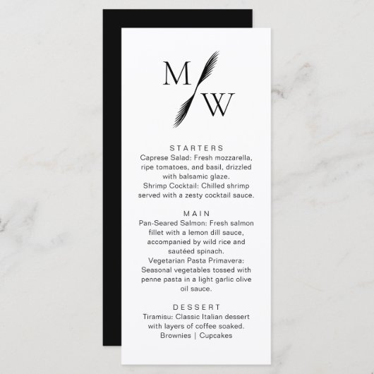Eenvoudig Modern Monogram Stijlvol Trouwdiner Menu (Voorkant / Achterkant)