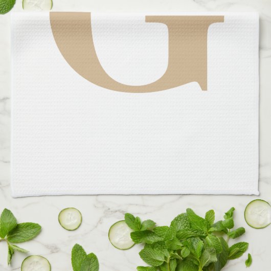 Eenvoudig Modern Monogram Tan en Wit Theedoek (Gevouwen)