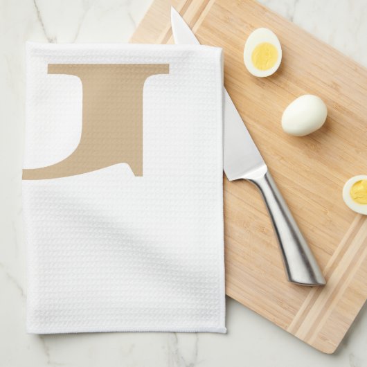 Eenvoudig Modern Monogram Tan en Wit Theedoek (Quarter Fold)