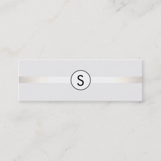 Eenvoudig modern monogram zilver gestreept wit mini visitekaartje (Voorkant)