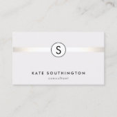 Eenvoudig modern monogram zilver gestreept wit visitekaartje (Voorkant)