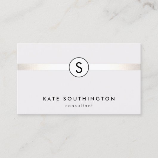 Eenvoudig modern monogram zilver gestreept wit visitekaartje (Voorkant)