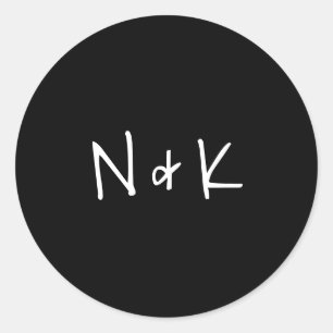 Eenvoudig Modern Monogram Zwart Bruiloft Ronde Sticker