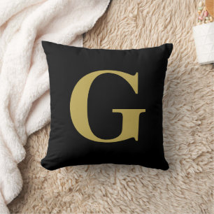 Eenvoudig Modern Monogram Zwart en Goud Kussen