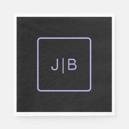 Eenvoudig modern monogram, zwart en lavendel servet