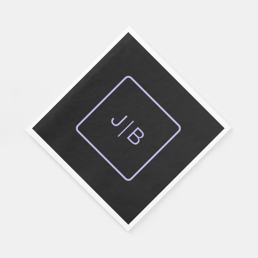 Eenvoudig modern monogram, zwart en lavendel servet (Hoek)