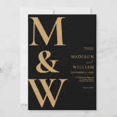 Eenvoudig Modern Monogram Zwart en Tan Bruiloft Kaart (Voorkant)