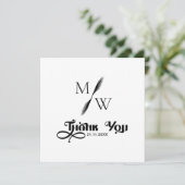 Eenvoudig Modern Monogram Zwart Script Trouwen Bedankkaart (Staand voorkant)