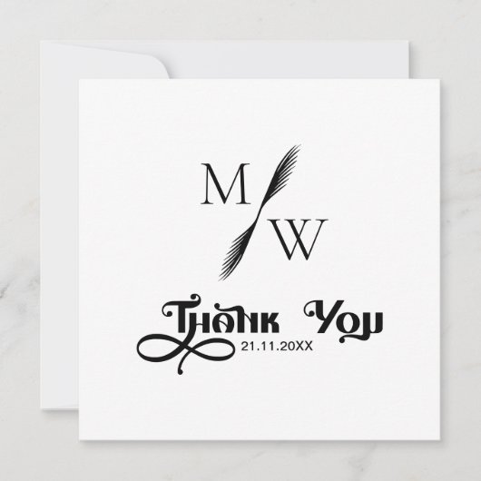 Eenvoudig Modern Monogram Zwart Script Trouwen Bedankkaart (Voorkant)