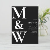 Eenvoudig Modern Monogram Zwart-wit Bruiloft Kaart (Staand voorkant)