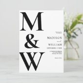 Eenvoudig Modern Monogram Zwart-wit Bruiloft Kaart (Staand voorkant)