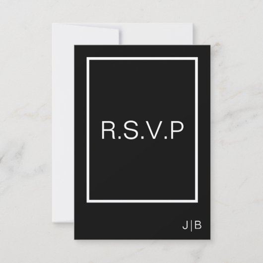 Eenvoudig modern monogram zwart wit bruiloft RSVP kaartje (Voorkant)