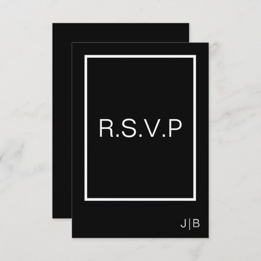 Eenvoudig modern monogram zwart wit bruiloft RSVP kaartje (Voorkant / Achterkant)