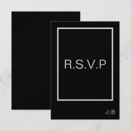 Eenvoudig modern monogram zwart wit bruiloft RSVP kaartje