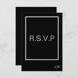 Eenvoudig modern monogram zwart wit bruiloft RSVP kaartje