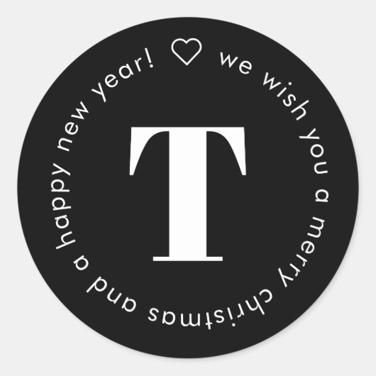 Eenvoudig Modern Monogram Zwart Wit Kerstmis Quote Ronde Sticker (Voorkant)