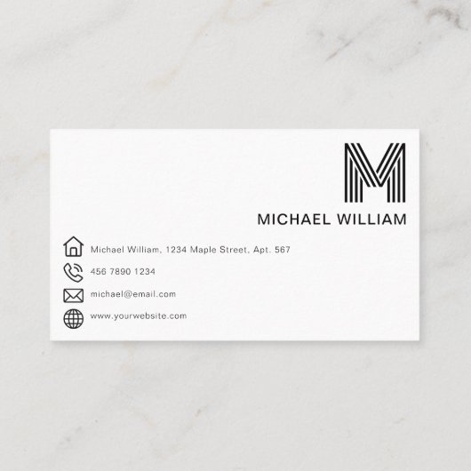 Eenvoudig Modern Monogram Zwart & Wit Visitekaartje (Achterkant)