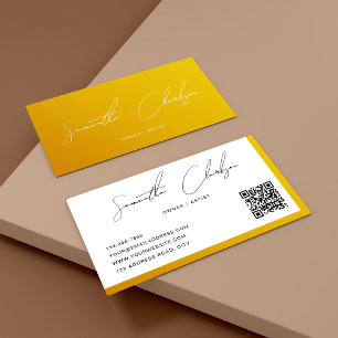Eenvoudig Modern Mosterd Handgeschreven Script QR- Visitekaartje