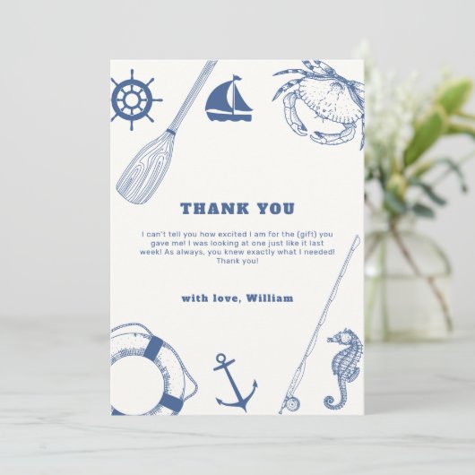 Eenvoudig modern nautisch Gevist Baby shower Bedankkaart (Staand voorkant)