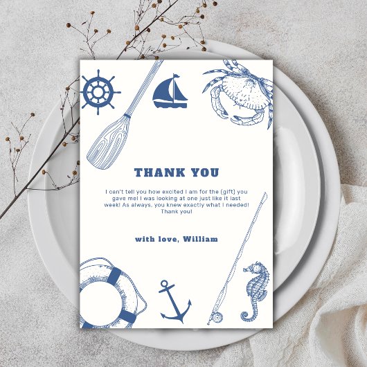 Eenvoudig modern nautisch Gevist Baby shower Bedankkaart