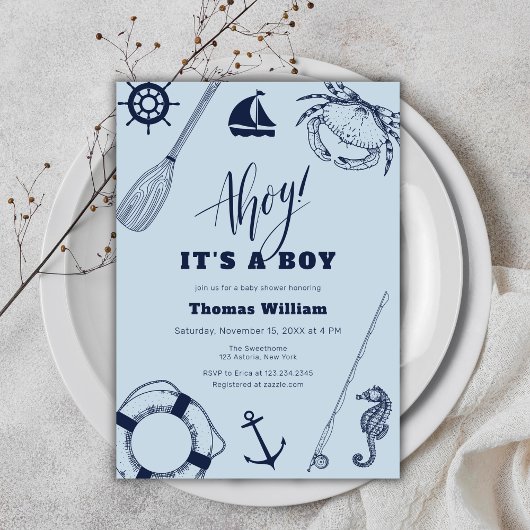 Eenvoudig modern nautisch Gevist Baby shower Kaart