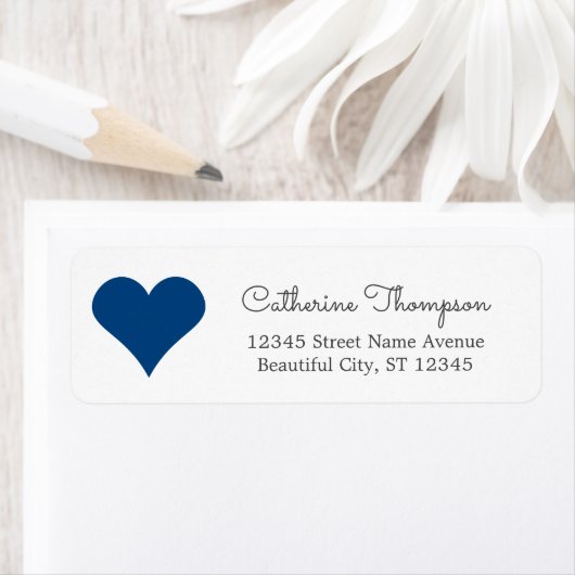 Eenvoudig Modern Navy Blauw Hart Girly Script Naam Etiket (Insitu)