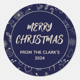 Eenvoudig Modern Navyblauw Schattig Kerstmis Ronde Sticker