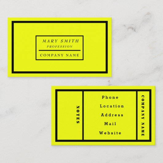 Eenvoudig modern Neon Fluorescent Yellow Visitekaartje (Voorkant / Achterkant)