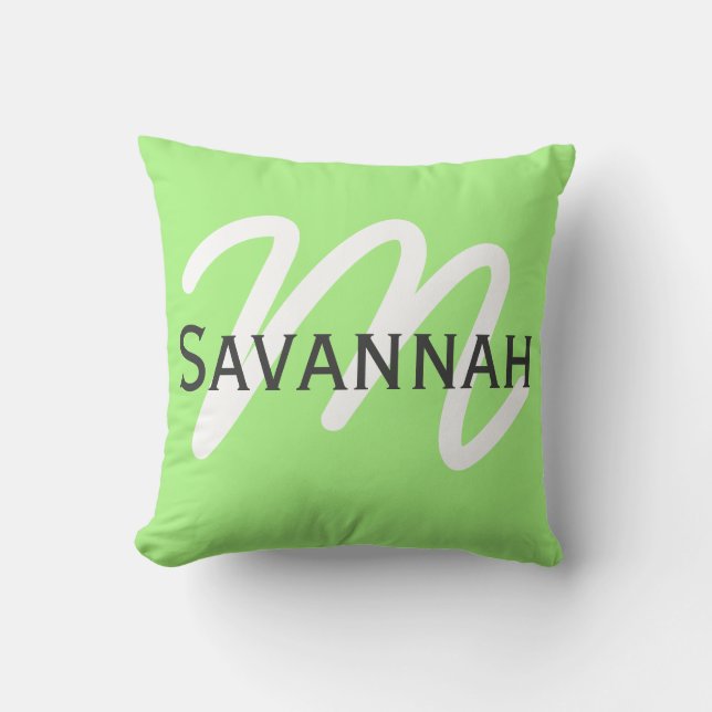 Eenvoudig modern Neon Lime Green & Gray Monogram Kussen (Voorkant)