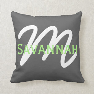 Eenvoudig modern Neon Lime Green & Gray Monogram Kussen