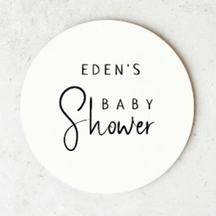 Eenvoudig modern neutraal Baby shower met naam Ronde Kartonnen Onderzetter