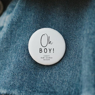 Eenvoudig Modern Neutraal Baby shower Oh Boy Ronde Button 5,7 Cm
