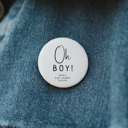 Eenvoudig Modern Neutraal Baby shower Oh Boy Ronde Button 5,7 Cm