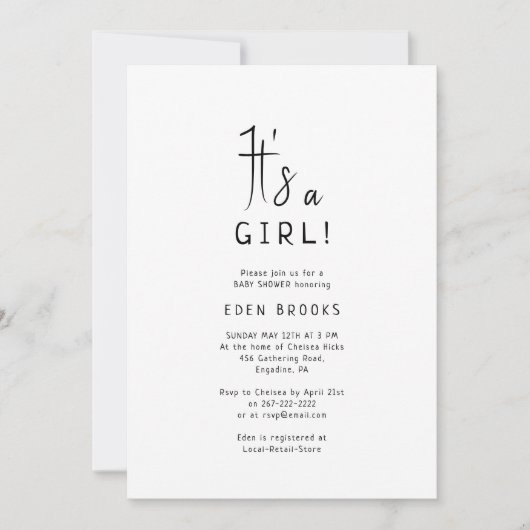 Eenvoudig modern neutraal is een meisje! Baby Show Kaart (Voorkant)
