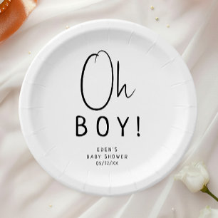 Eenvoudig Modern Neutraal Oh boy! Baby Shower Papieren Bordje