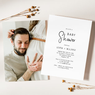 Eenvoudig Modern Neutral Couples Foto Baby shower Kaart