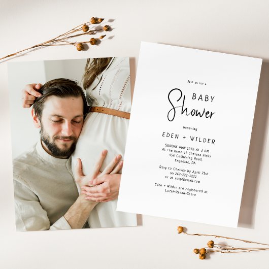 Eenvoudig Modern Neutral Couples Foto Baby shower Kaart
