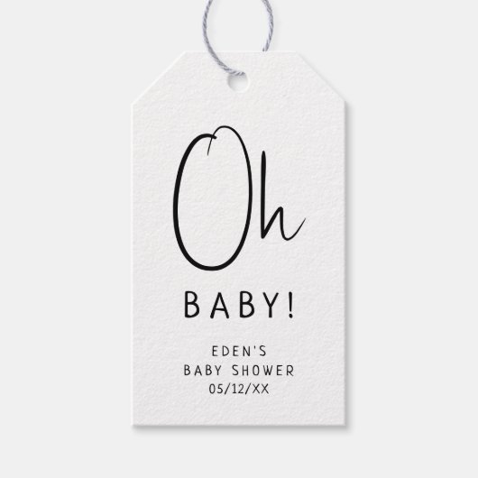 Eenvoudig Modern Neutral Oh Baby! Baby Shower Cadeaulabel (Voorkant)
