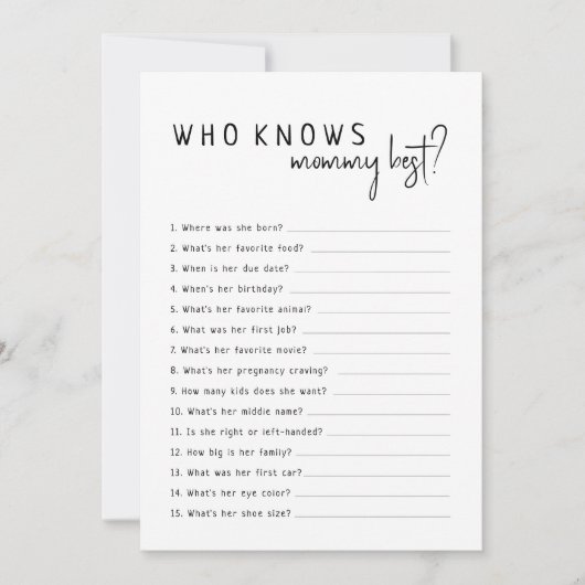 Eenvoudig Modern Neutral Wie kent mama beste Kaart (Voorkant)