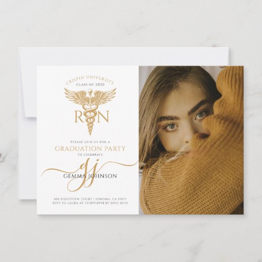 Eenvoudig Modern Nurse Graduation Party Gold Scrip Kaart (Voorkant)