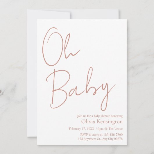 Eenvoudig Modern Oh Baby Blush Roos Baby shower Kaart (Voorkant)